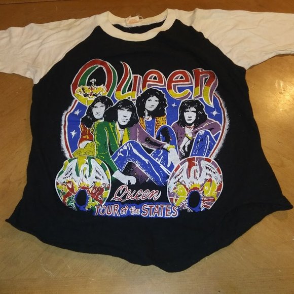 Vintage 1970s Queen Band Tour Of The States Concert 3/4 Raglan Medium T-shirt